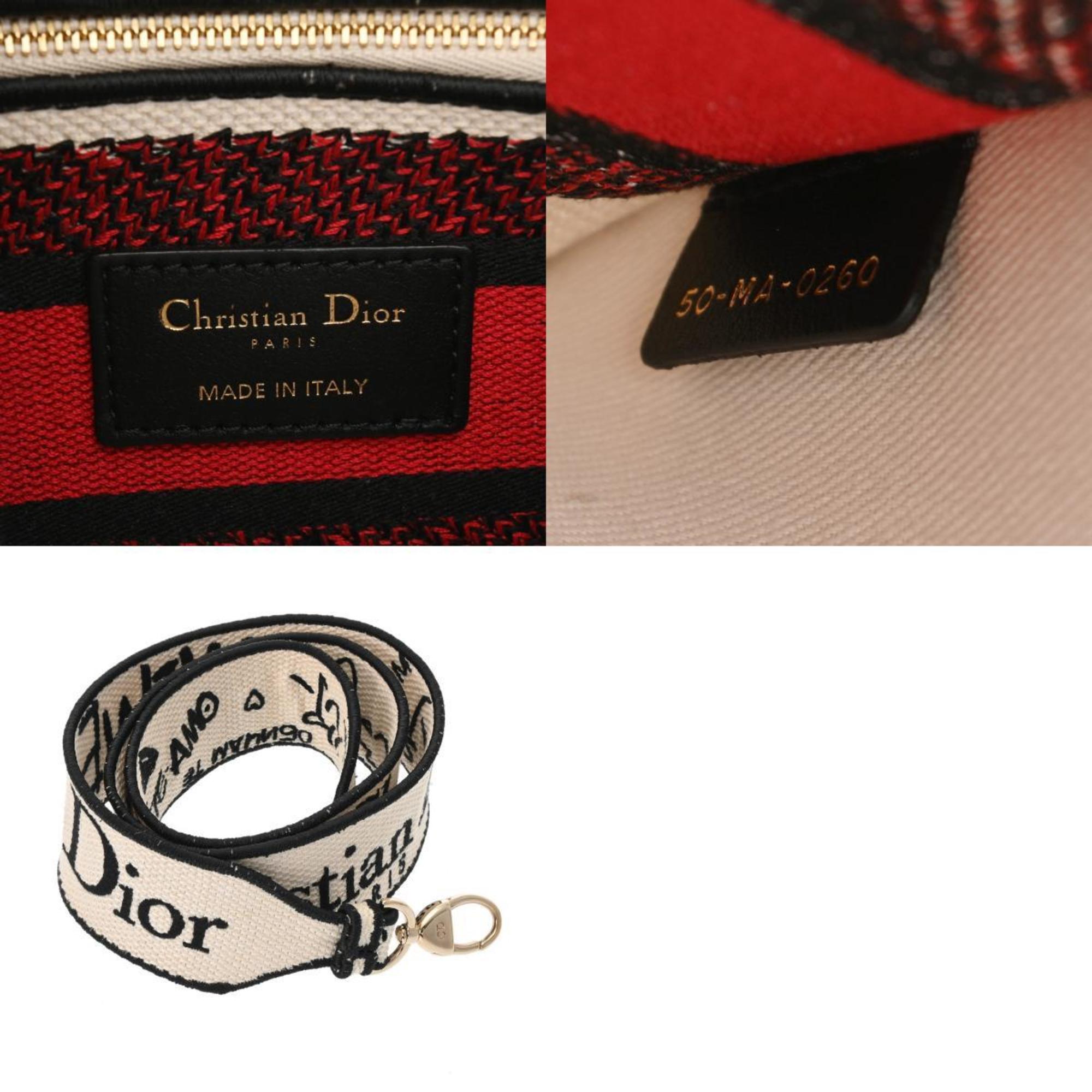 CHRISTIAN DIOR LADY D-LITE Medium Red/White M05650BBF Women's Canvas Handbag