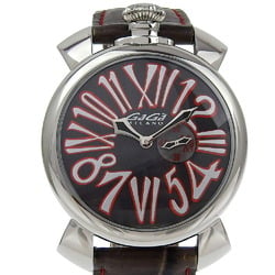 Gaga Milano Manuale 46 Watch 5084 Stainless Steel x Embossed Leather Red Quartz Analog Display Gray Dial Manure Men's