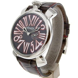 Gaga Milano Manuale 46 Watch 5084 Stainless Steel x Embossed Leather Red Quartz Analog Display Gray Dial Manure Men's