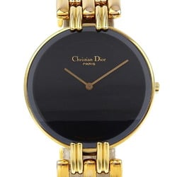 Christian Dior Bakira Watch 47154-3 Gold Plated Quartz Analog Display Black Dial Men's