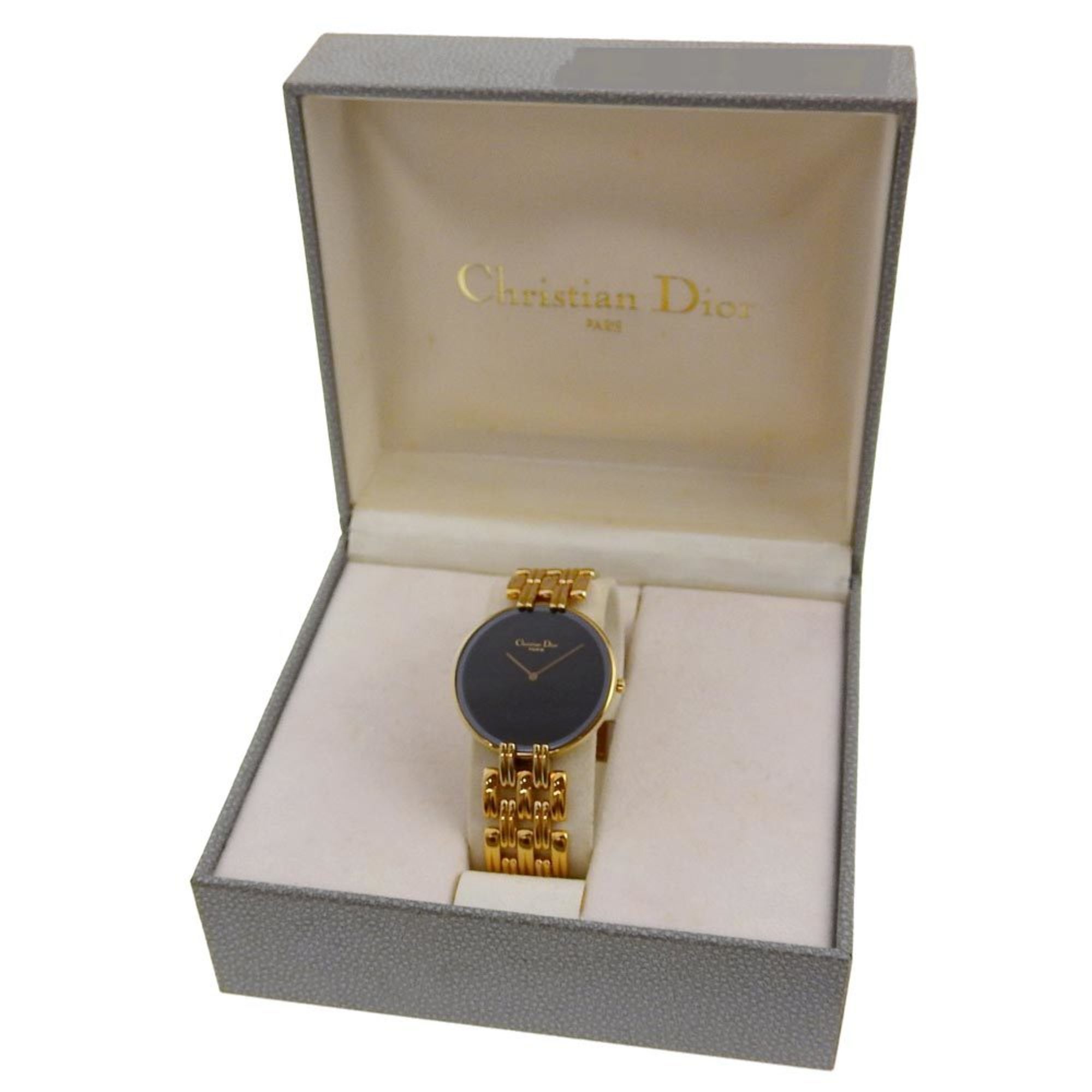 Christian Dior Bakira Watch 47154-3 Gold Plated Quartz Analog Display Black Dial Men's