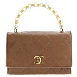 CHANEL Matelasse Handbag Plastic Handle Lambskin Beige Type Women's