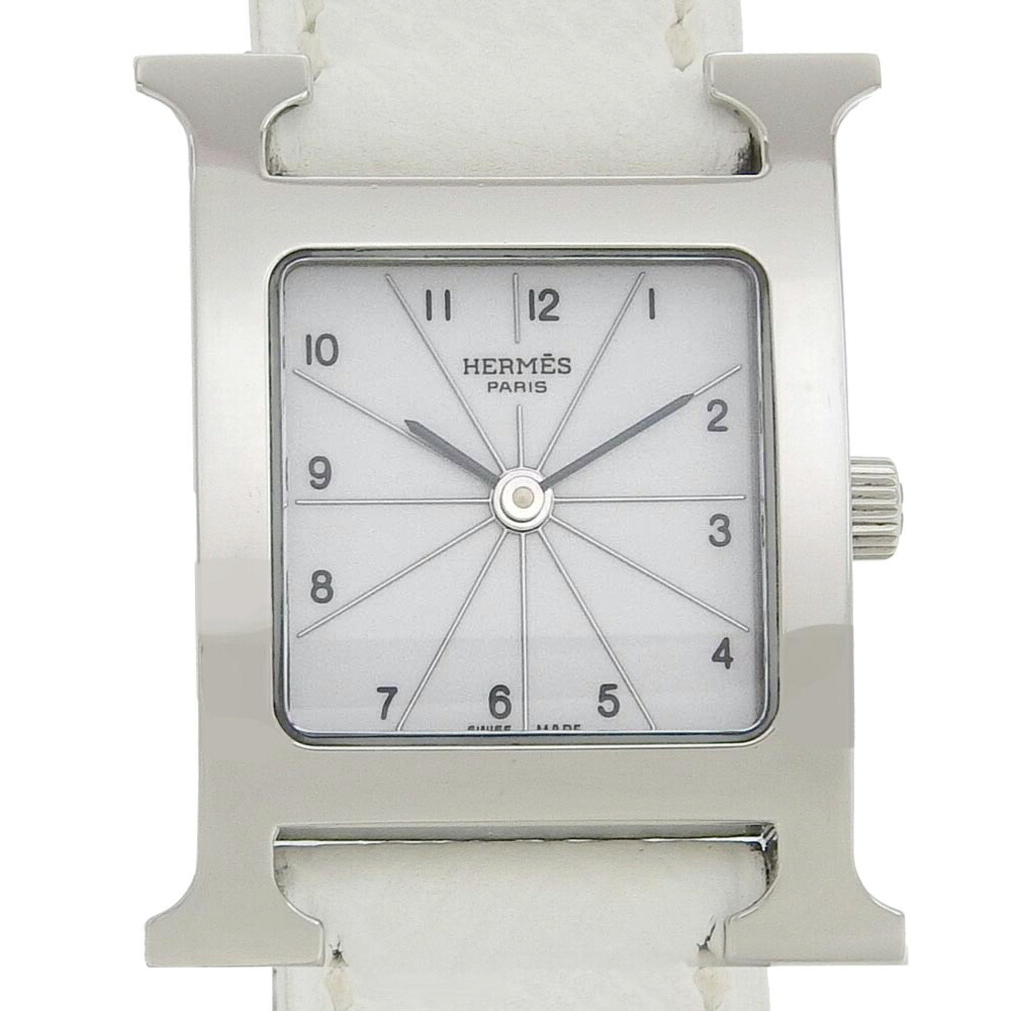 Hermes HERMES H Watch Wristwatch HH1.210 Stainless Steel x Leather 2005 Quartz Analog Display White Dial Ladies