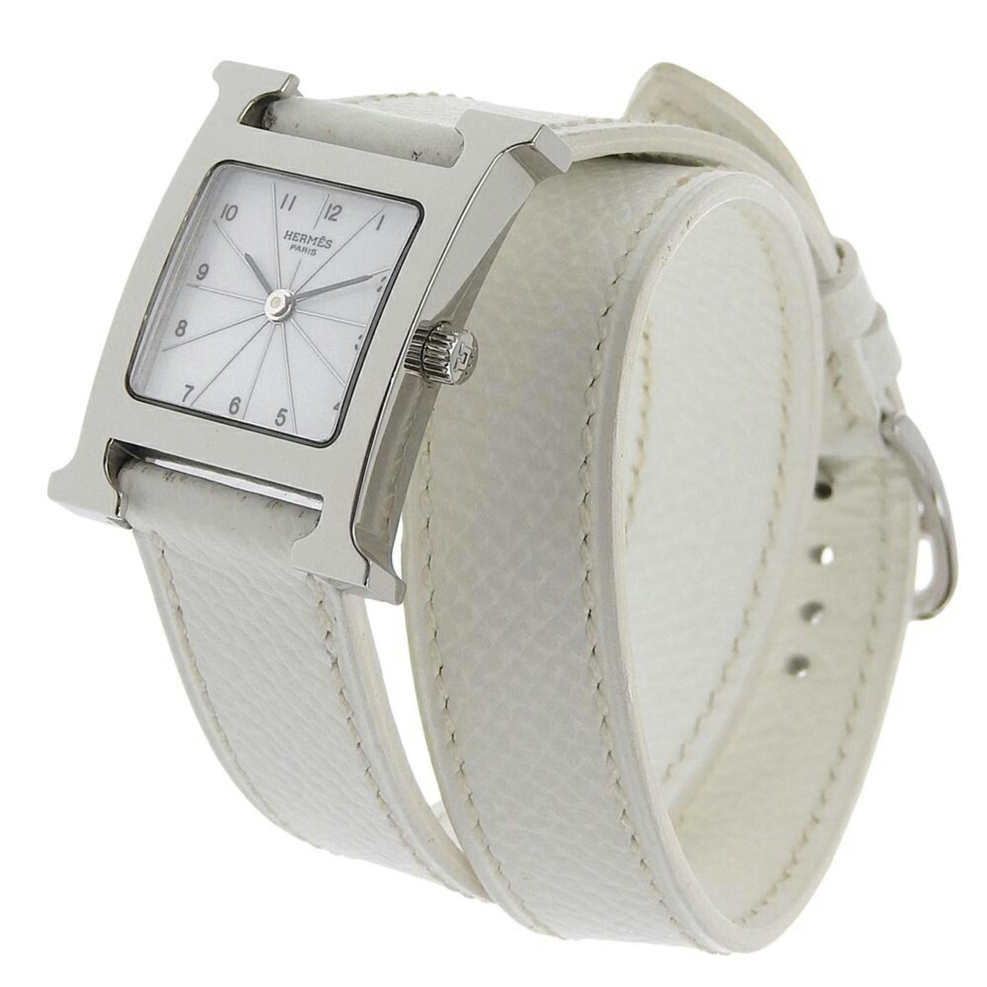 Hermes HERMES H Watch Wristwatch HH1.210 Stainless Steel x Leather 2005 Quartz Analog Display White Dial Ladies