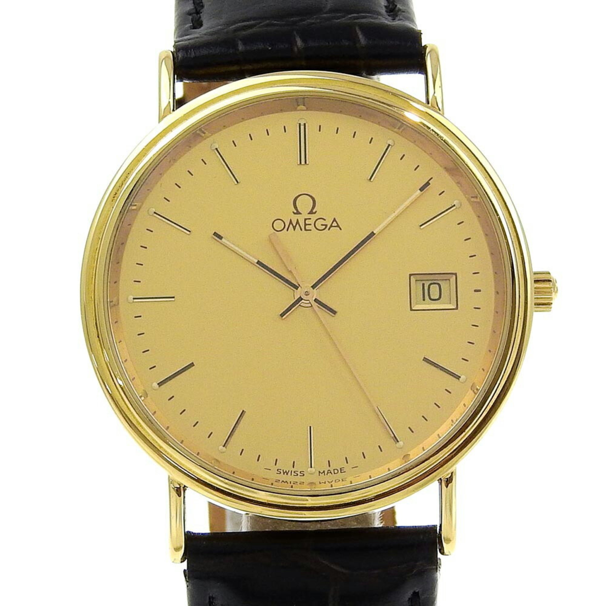 OMEGA Wristwatch cal.1430 K18 Yellow Gold x Embossed Leather Quartz Analog Display Dial Men's