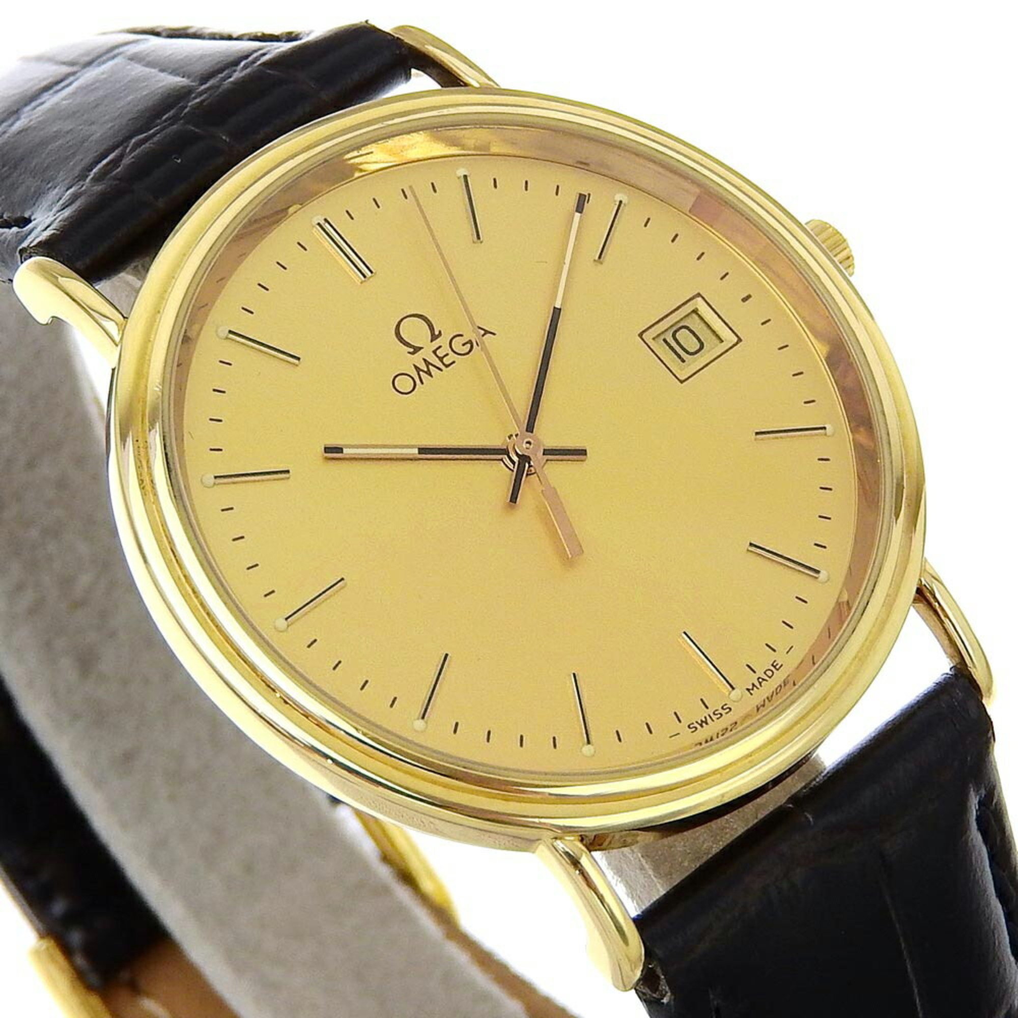 OMEGA Wristwatch cal.1430 K18 Yellow Gold x Embossed Leather Quartz Analog Display Dial Men's