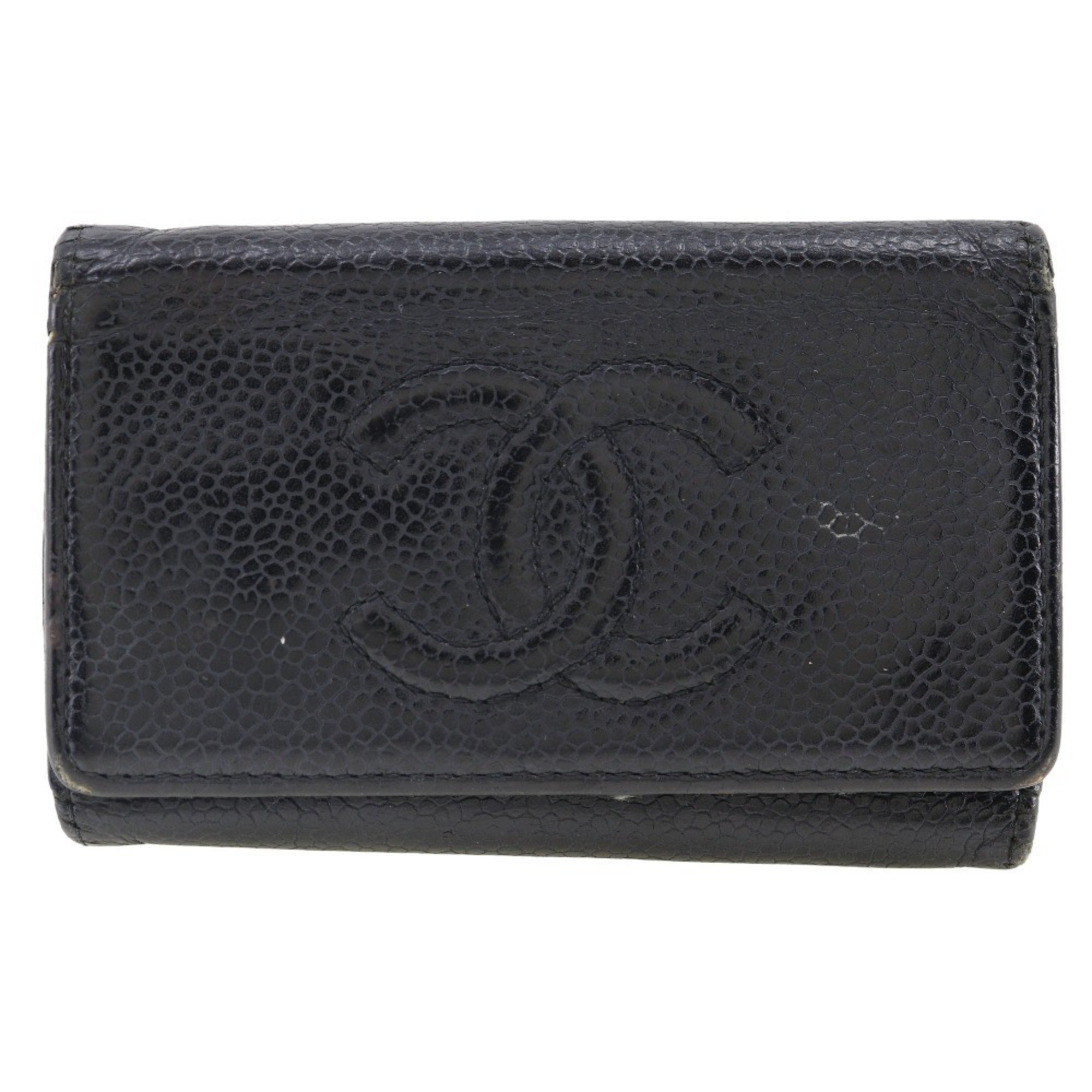 Chanel CHANEL Coco Mark Key Case Caviar Skin Black Snap Button COCO Women's