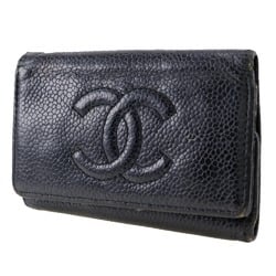 Chanel CHANEL Coco Mark Key Case Caviar Skin Black Snap Button COCO Women's