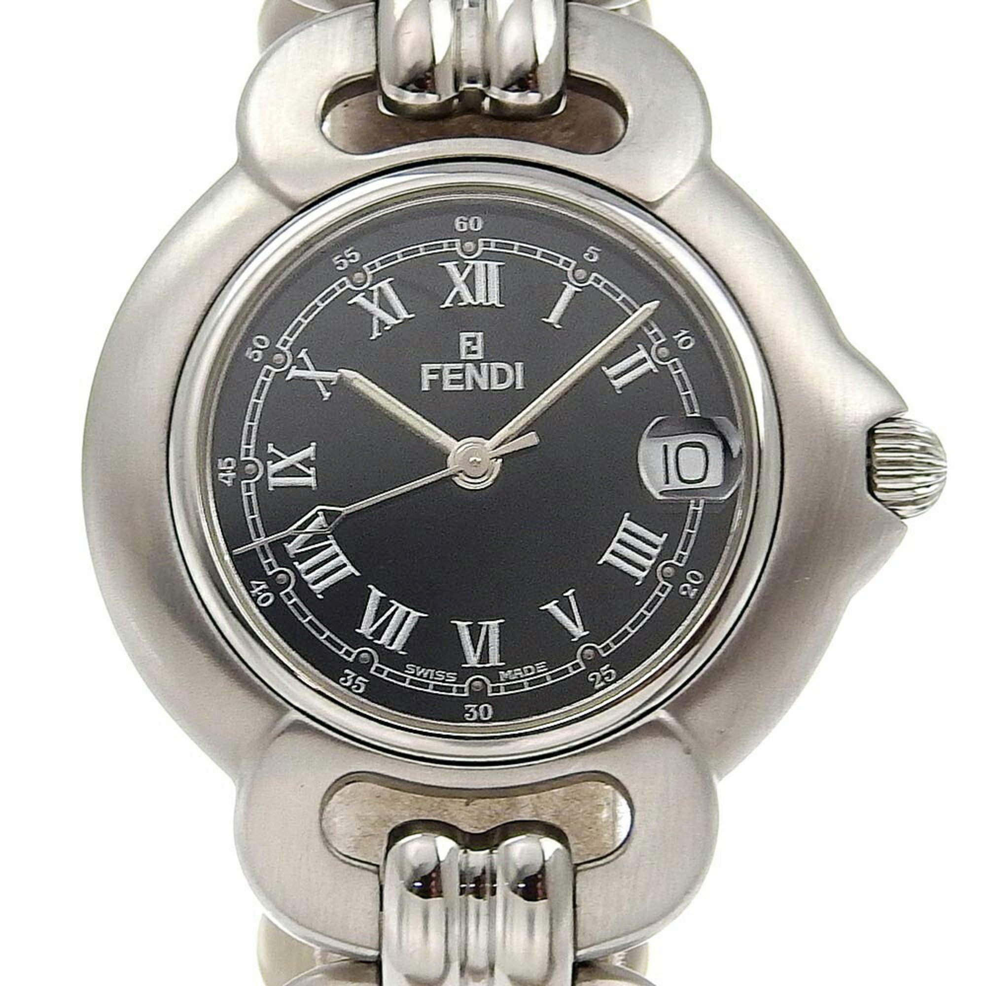 FENDI Watch 1600G Stainless Steel Quartz Analog Display Black Dial Ladies