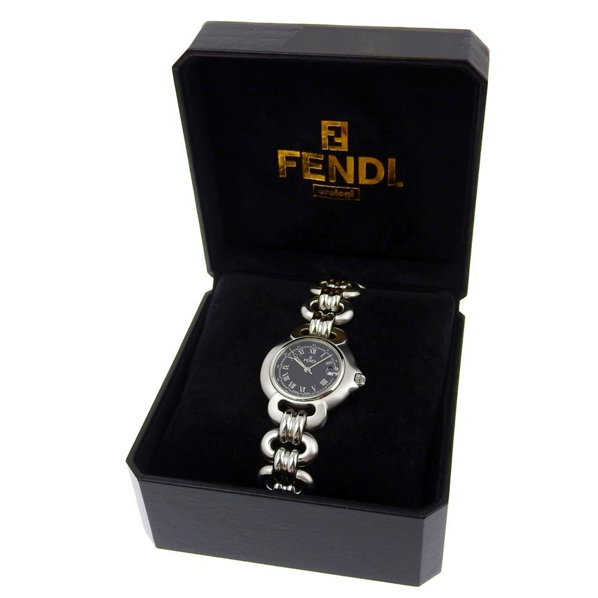 FENDI Watch 1600G Stainless Steel Quartz Analog Display Black Dial Ladies