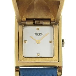 Hermes HERMES Medor watch gold plated x leather 1994 〇X quartz analog display white dial ladies