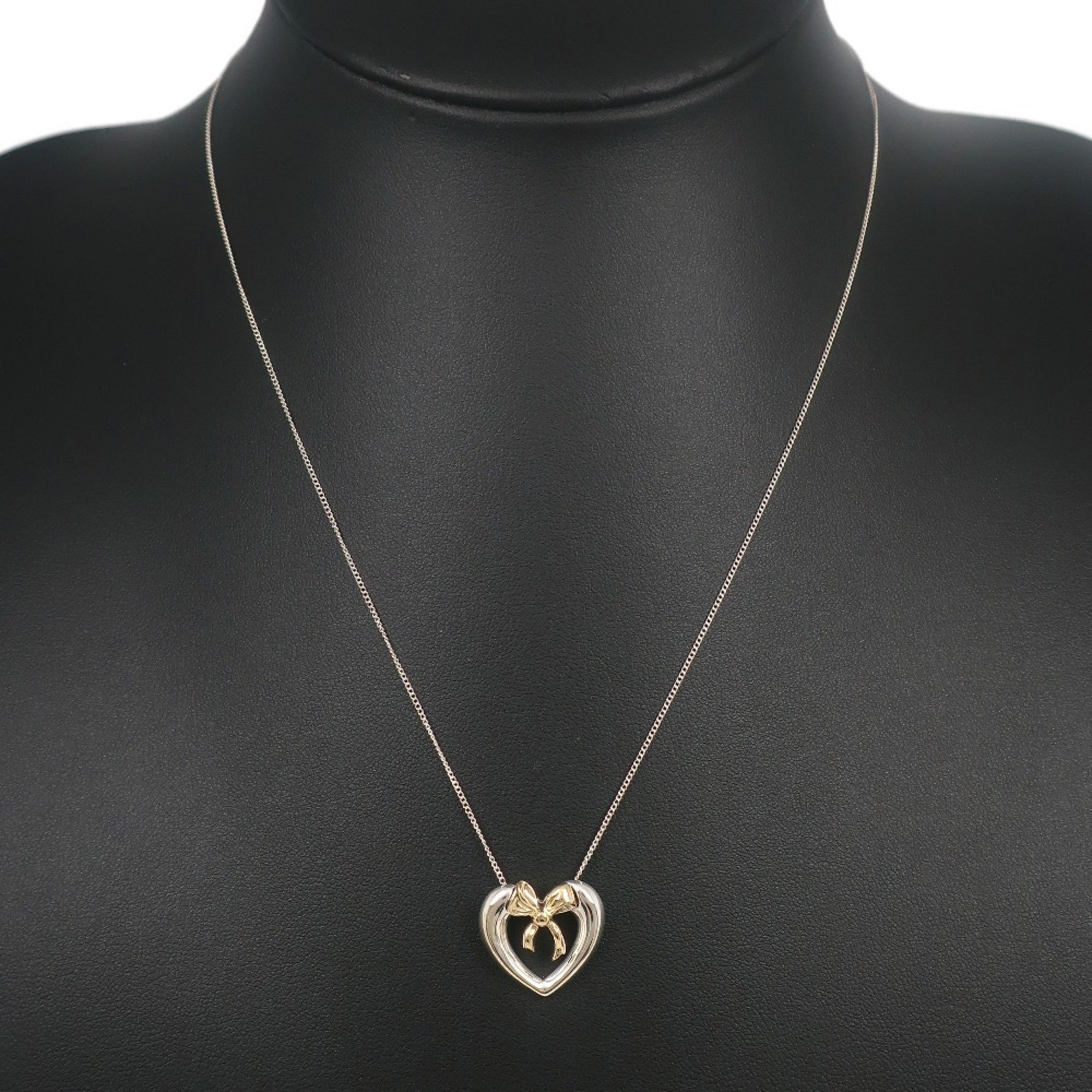 Tiffany TIFFANY&Co. Heart ribbon necklace Silver 925 x K18 yellow gold Approx. 4.3g Ladies