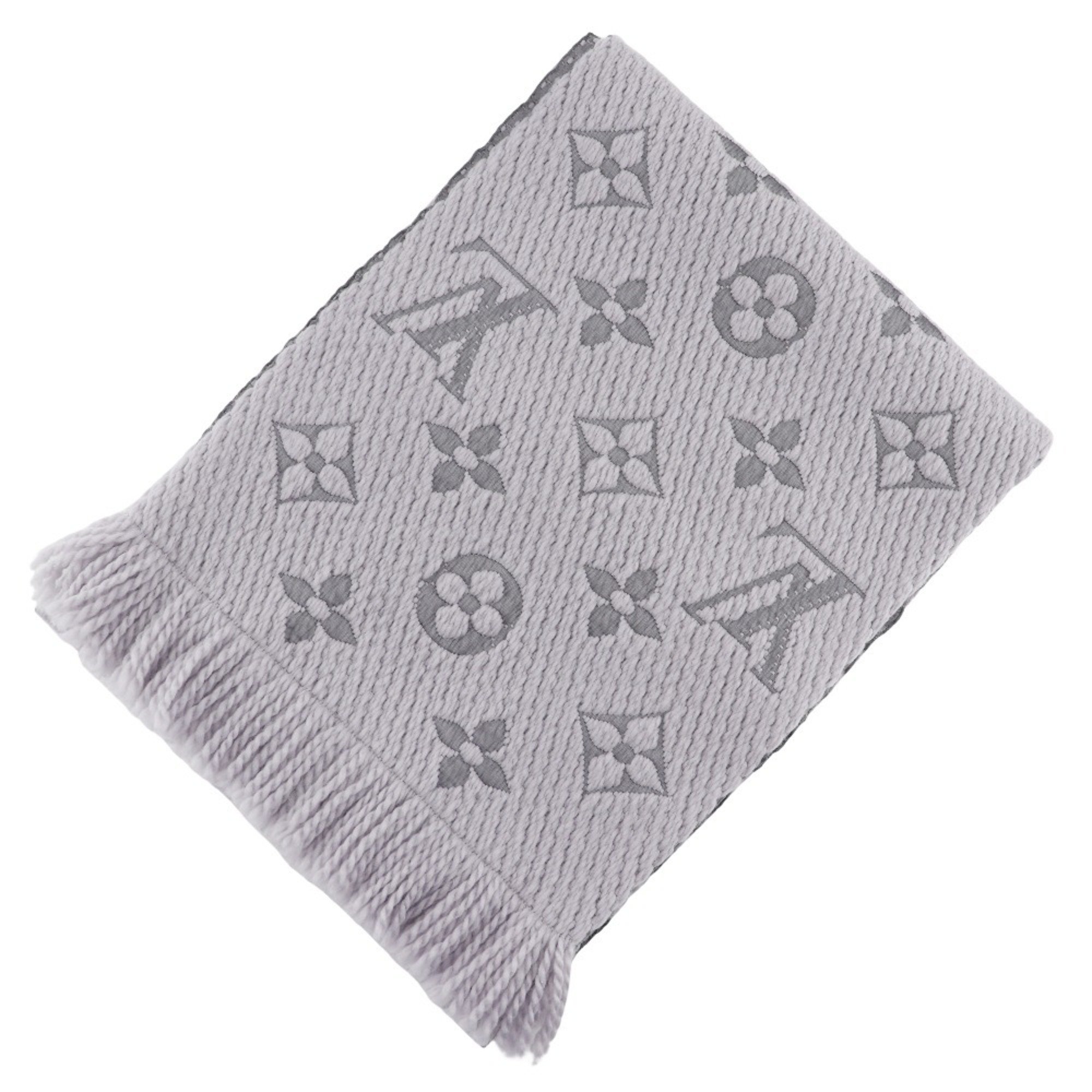 Louis Vuitton Escalpe Mania Scarf Wool x Silk Gris Perle 2018 Gray GM0168 Escalp Logo Unisex