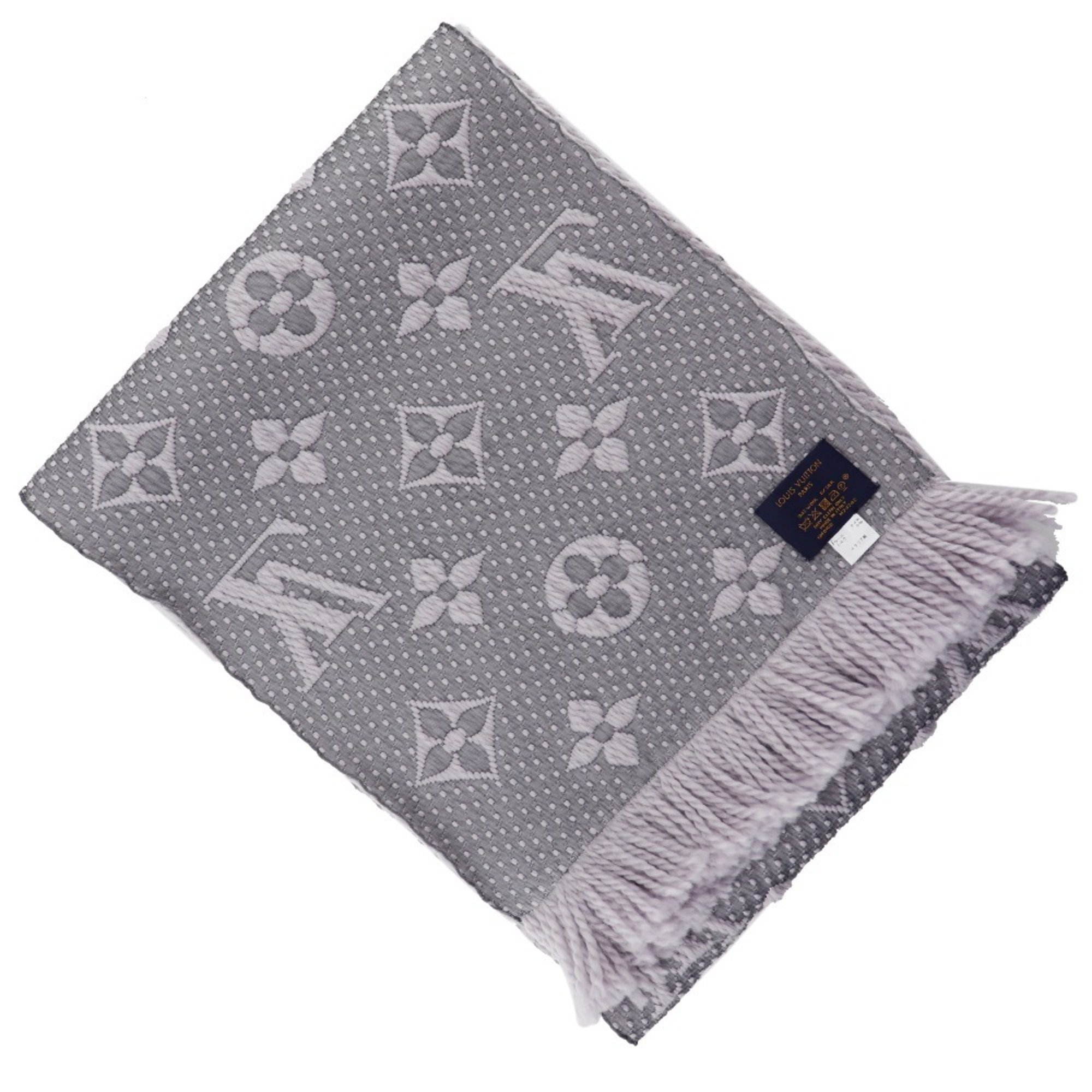 Louis Vuitton Escalpe Mania Scarf Wool x Silk Gris Perle 2018 Gray GM0168 Escalp Logo Unisex