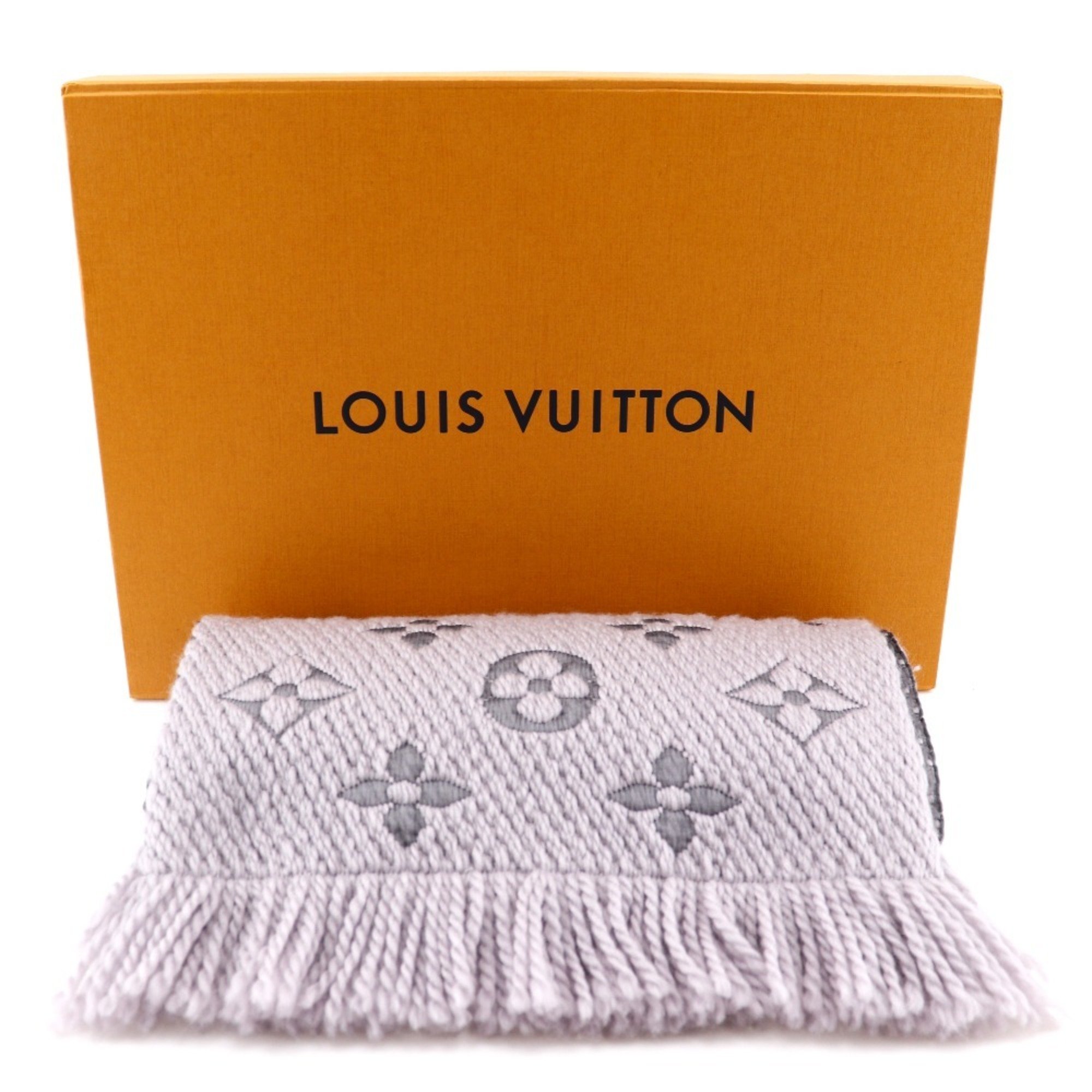 Louis Vuitton Escalpe Mania Scarf Wool x Silk Gris Perle 2018 Gray GM0168 Escalp Logo Unisex