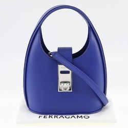 Salvatore Ferragamo Hobo Bag Handbag Gancini Shoulder Calf Blue 2way Flap Mini Women's