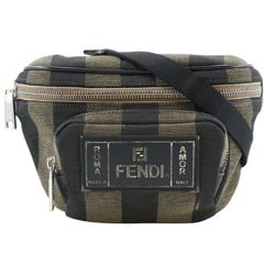 FENDI Pecan Stripe Waist Bag Body 7V46 Nylon Canvas Brown Unisex