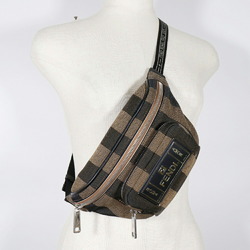 FENDI Pecan Stripe Waist Bag Body 7V46 Nylon Canvas Brown Unisex