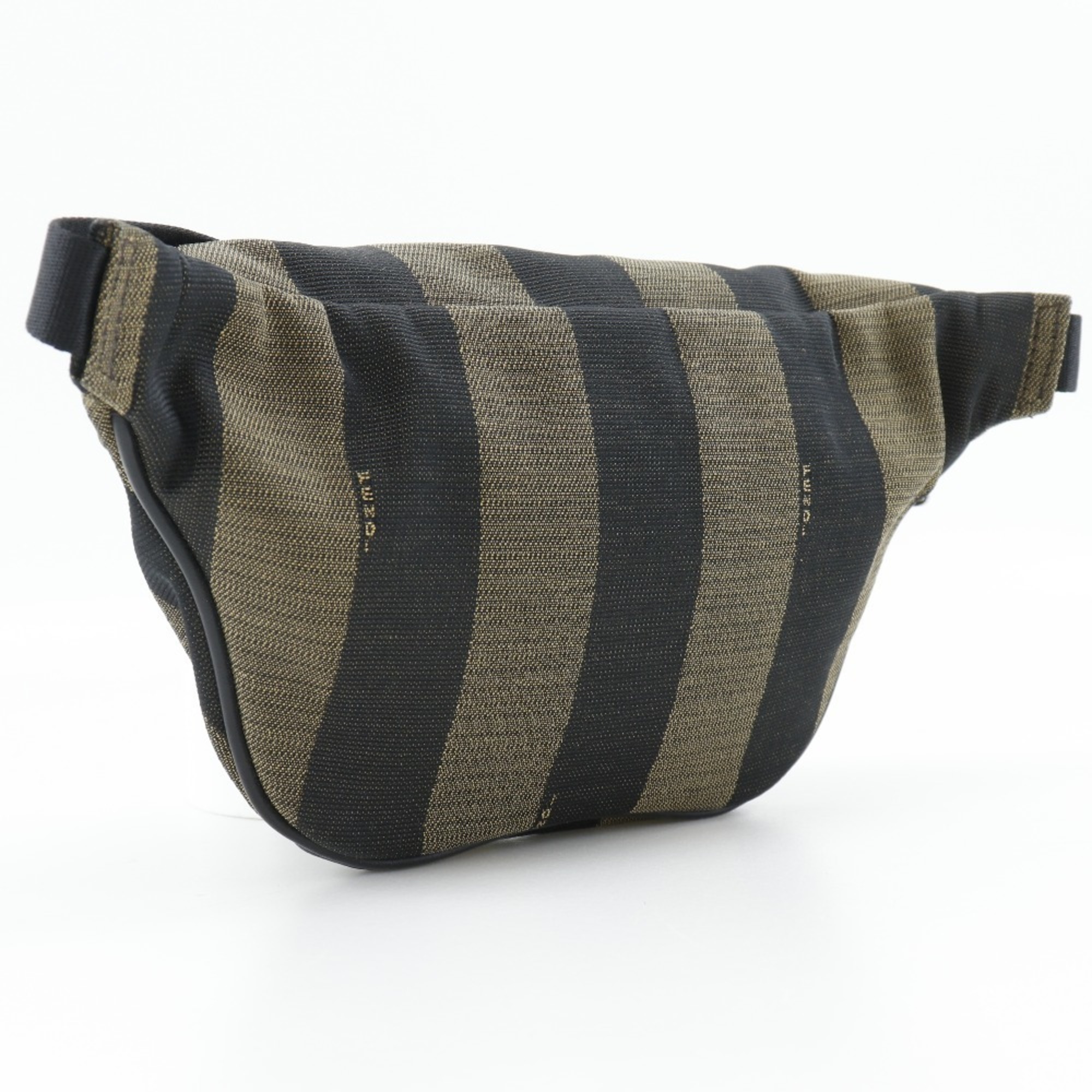 FENDI Pecan Stripe Waist Bag Body 7V46 Nylon Canvas Brown Unisex