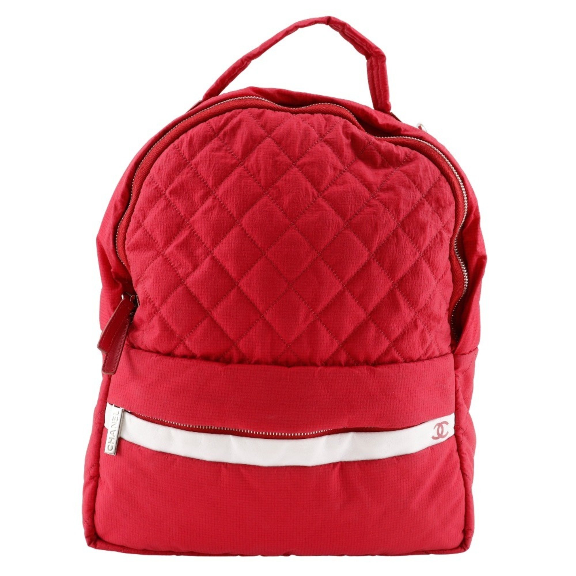 Chanel CHANEL Coco Mark Backpack/Daypack Matelasse Nylon Red 2way Double COCO Women's