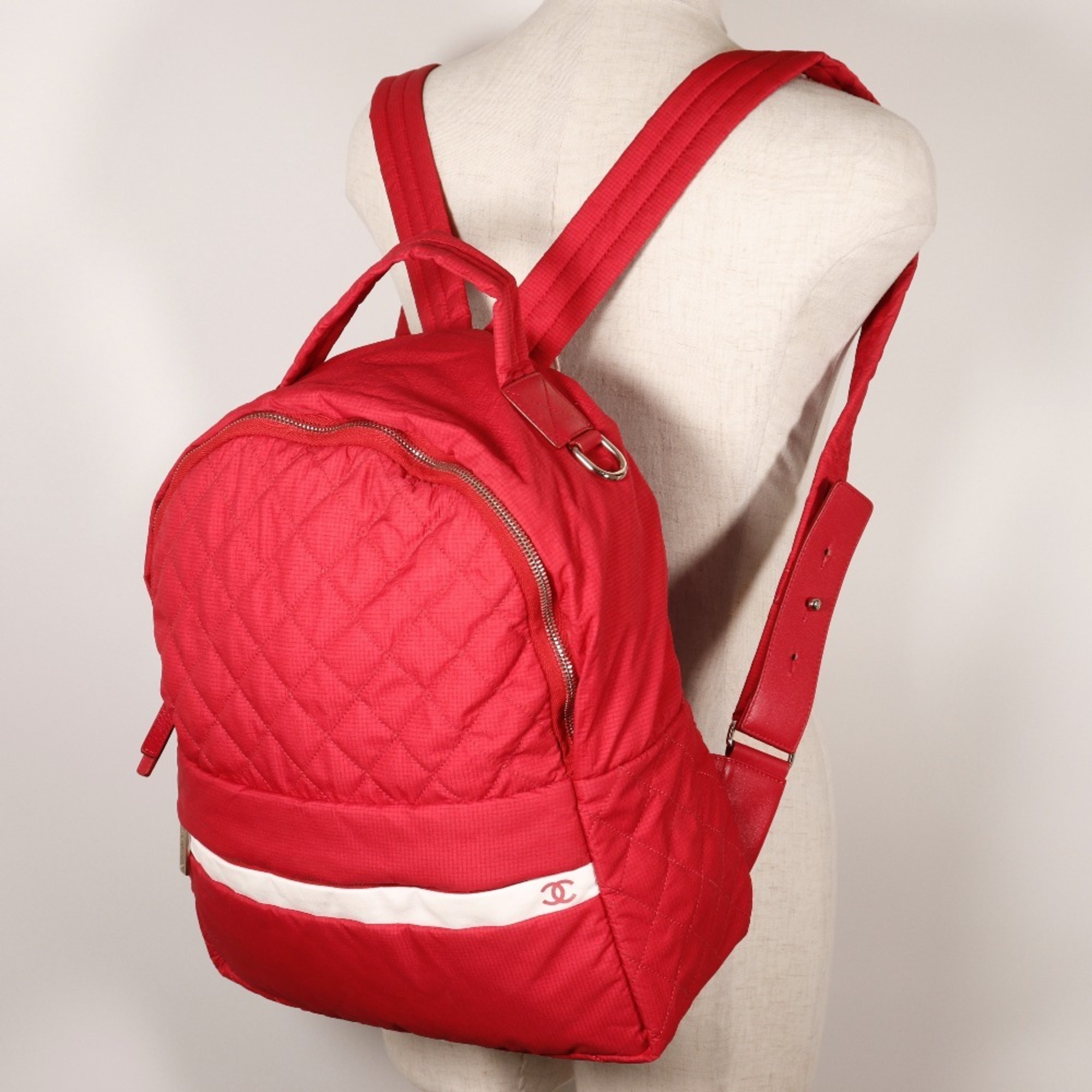 Chanel CHANEL Coco Mark Backpack/Daypack Matelasse Nylon Red 2way Double COCO Women's