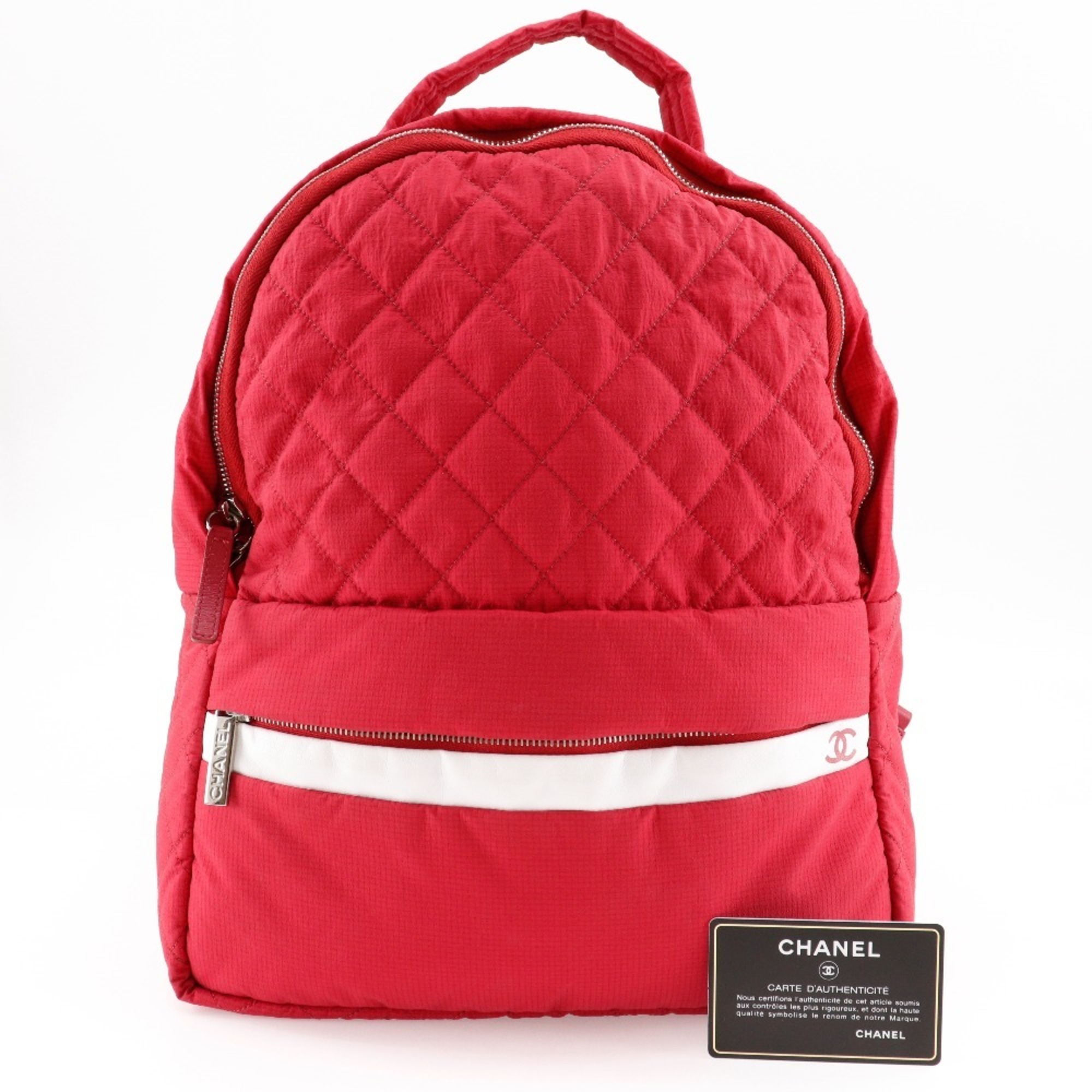 Chanel CHANEL Coco Mark Backpack/Daypack Matelasse Nylon Red 2way Double COCO Women's