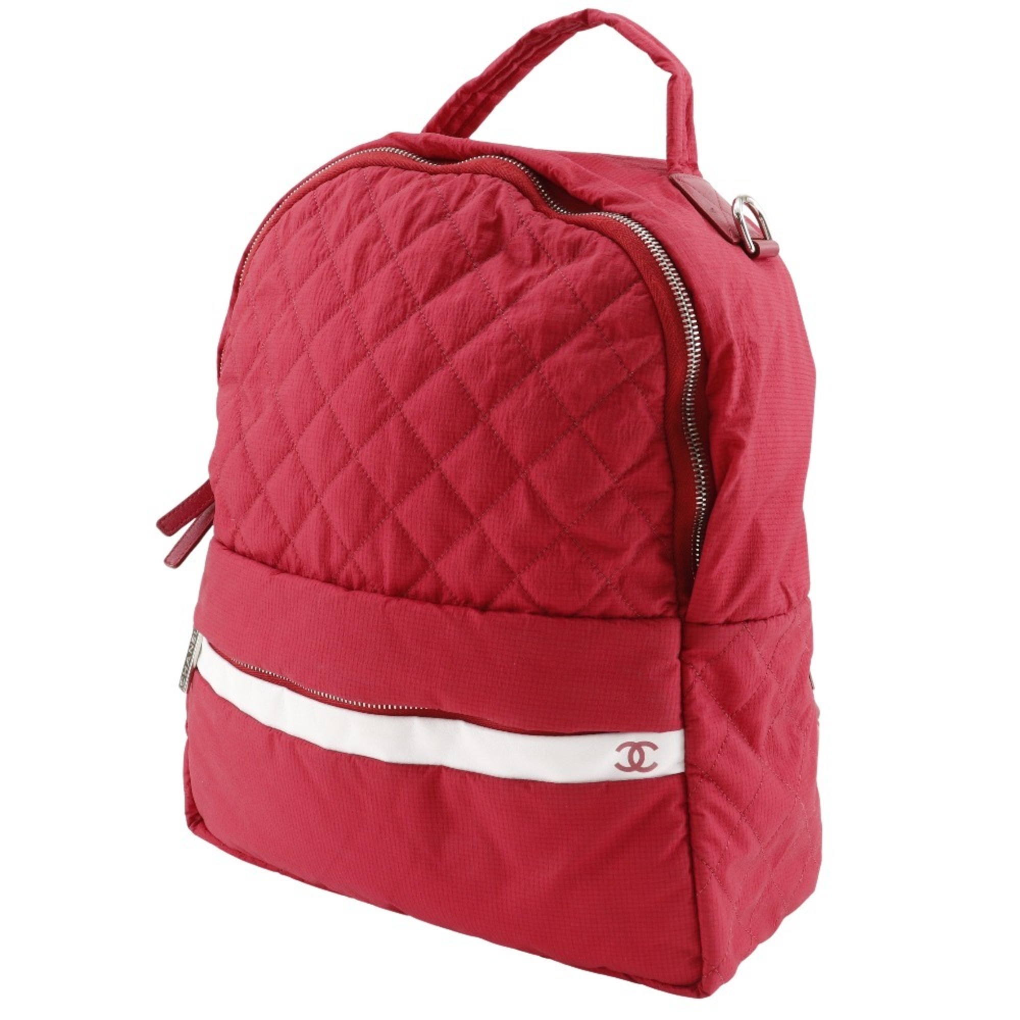 Chanel CHANEL Coco Mark Backpack/Daypack Matelasse Nylon Red 2way Double COCO Women's