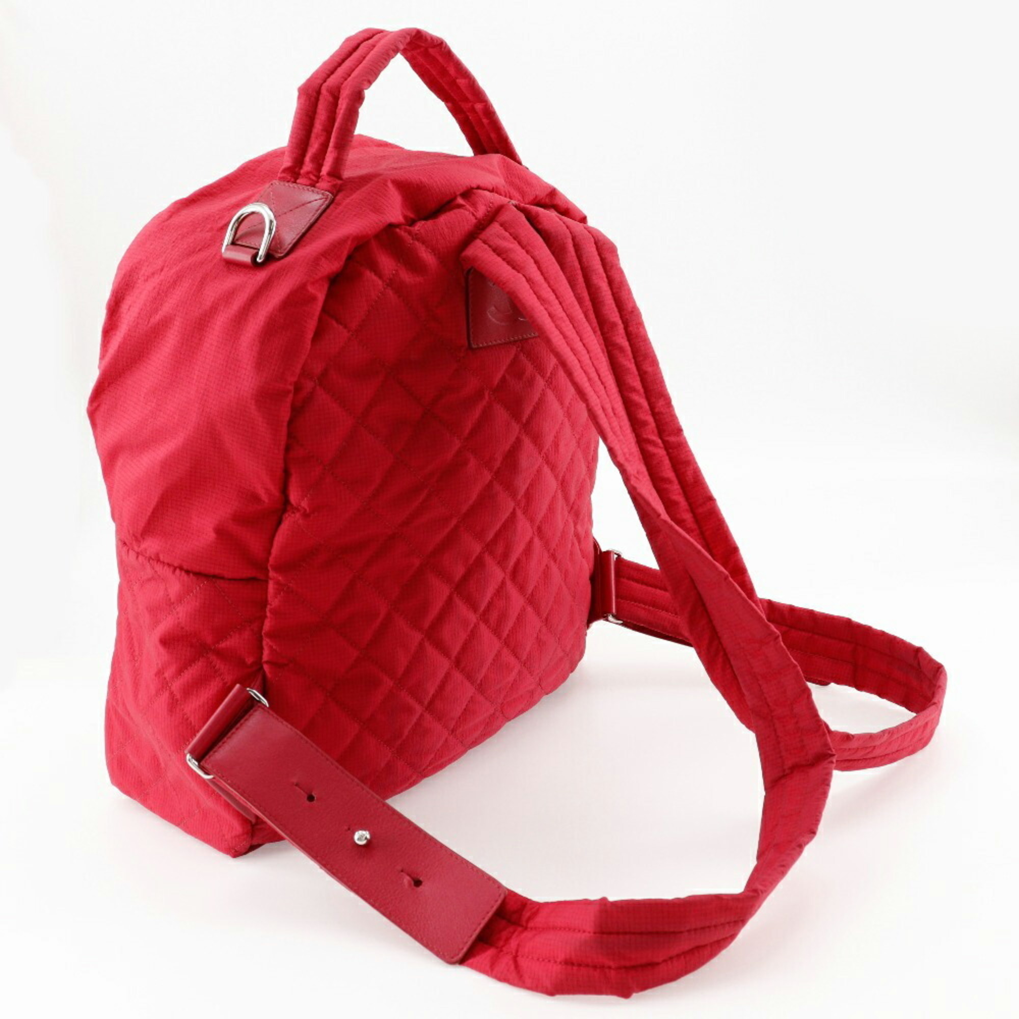 Chanel CHANEL Coco Mark Backpack/Daypack Matelasse Nylon Red 2way Double COCO Women's