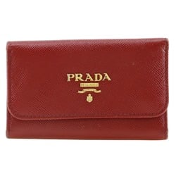 PRADA Key Case Saffiano Made in Türkiye Red Snap Button Women's