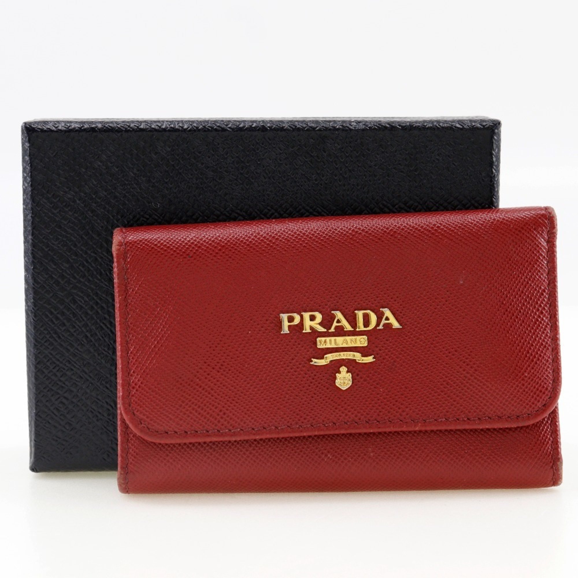 PRADA Key Case Saffiano Made in Türkiye Red Snap Button Women's