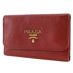 PRADA Key Case Saffiano Made in Türkiye Red Snap Button Women's