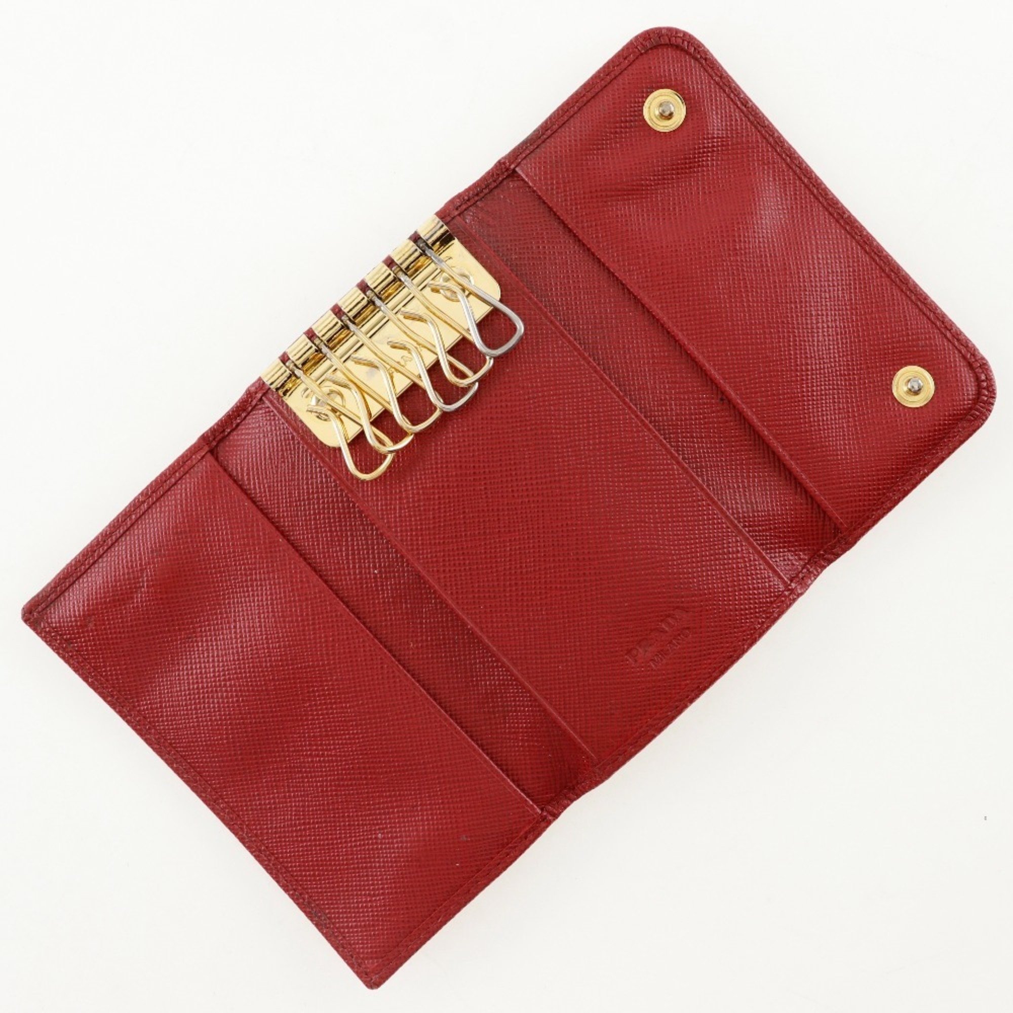 PRADA Key Case Saffiano Made in Türkiye Red Snap Button Women's