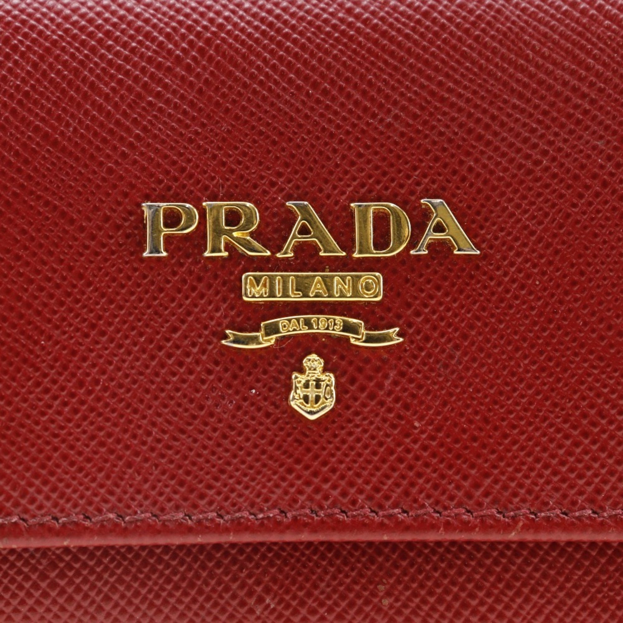 PRADA Key Case Saffiano Made in Türkiye Red Snap Button Women's