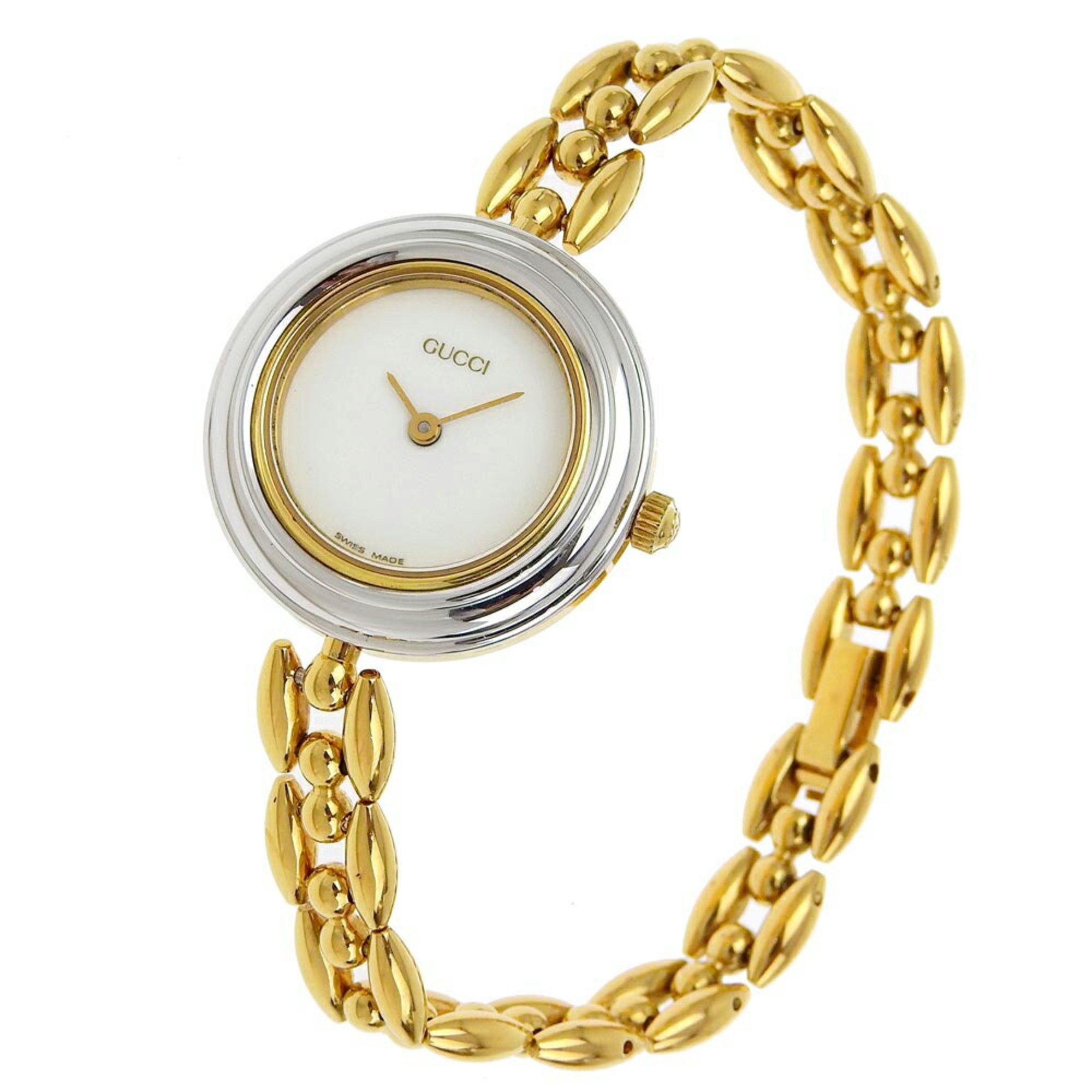 Gucci GUCCI Change Bezel Watch 11/12.2 Gold Plated Quartz Analog Display White Dial Ladies