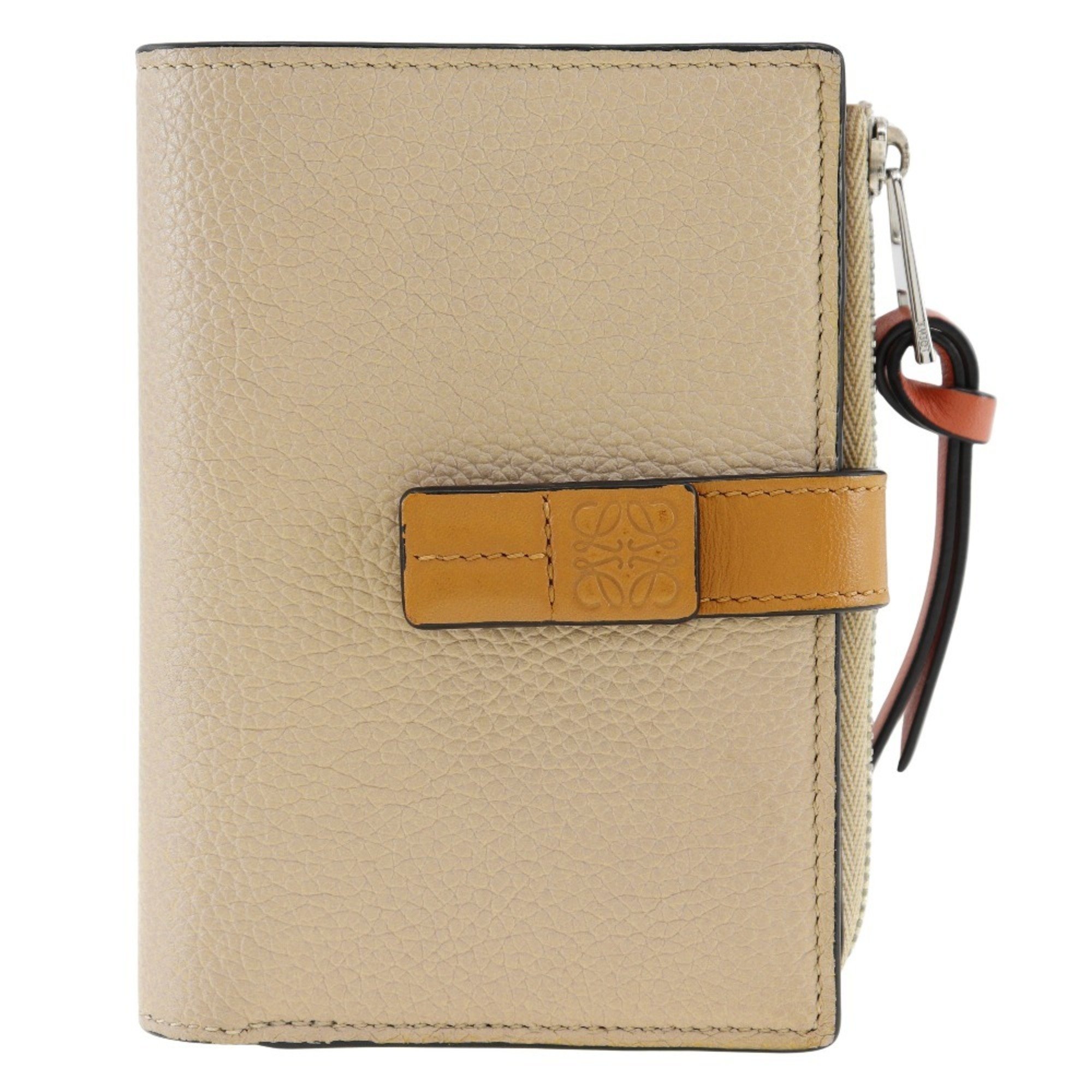 LOEWE Vertical Wallet Small Bifold Calf Beige/Pink Snap Button Women's