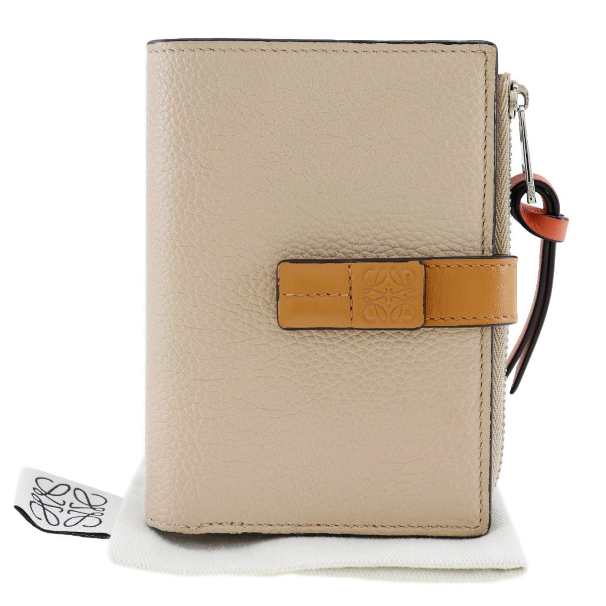 LOEWE Vertical Wallet Small Bifold Calf Beige/Pink Snap Button Women's