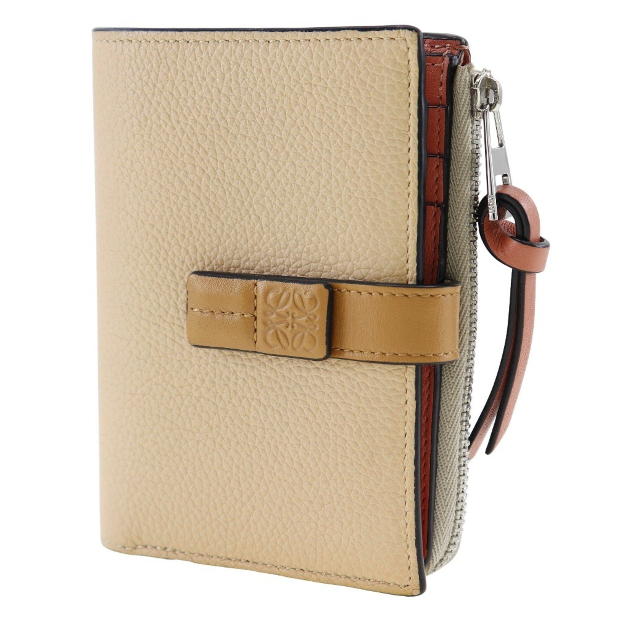 LOEWE Vertical Wallet Small Bifold Calf Beige/Pink Snap Button Women's