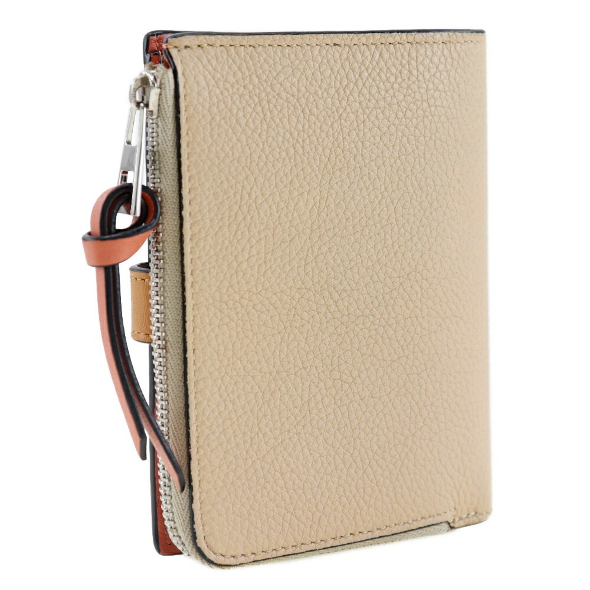 LOEWE Vertical Wallet Small Bifold Calf Beige/Pink Snap Button Women's