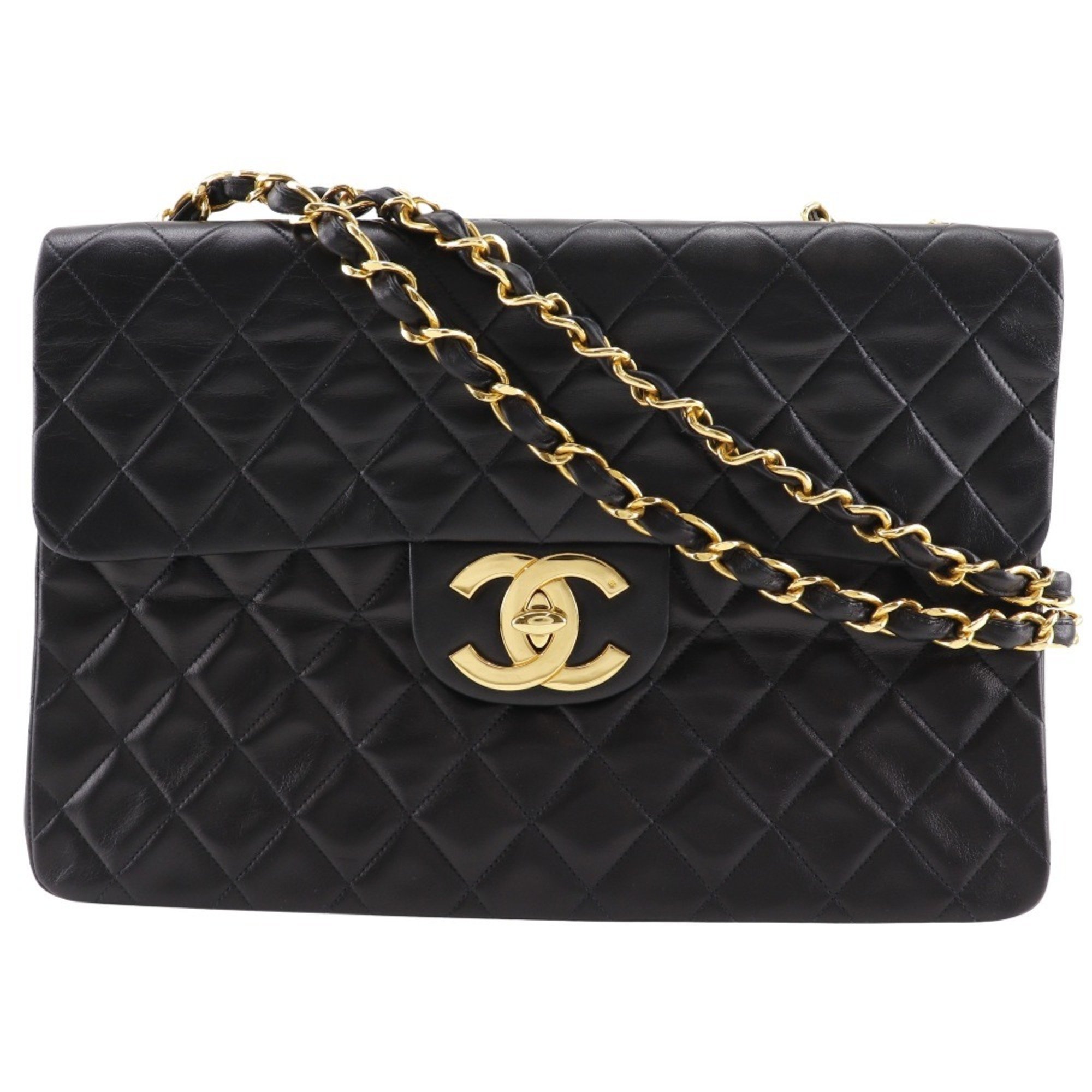 Chanel CHANEL Chain Shoulder Bag Deca Matelasse Double Lambskin Black Turnlock ChainShoulder Women's