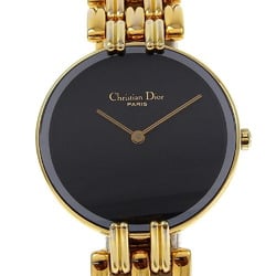 Christian Dior Bakira Watch 46154-3 Gold Plated Quartz Analog Display Black Dial Ladies