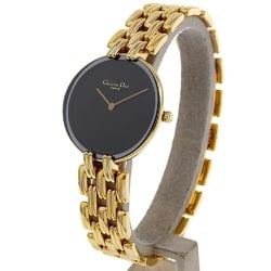 Christian Dior Bakira Watch 46154-3 Gold Plated Quartz Analog Display Black Dial Ladies