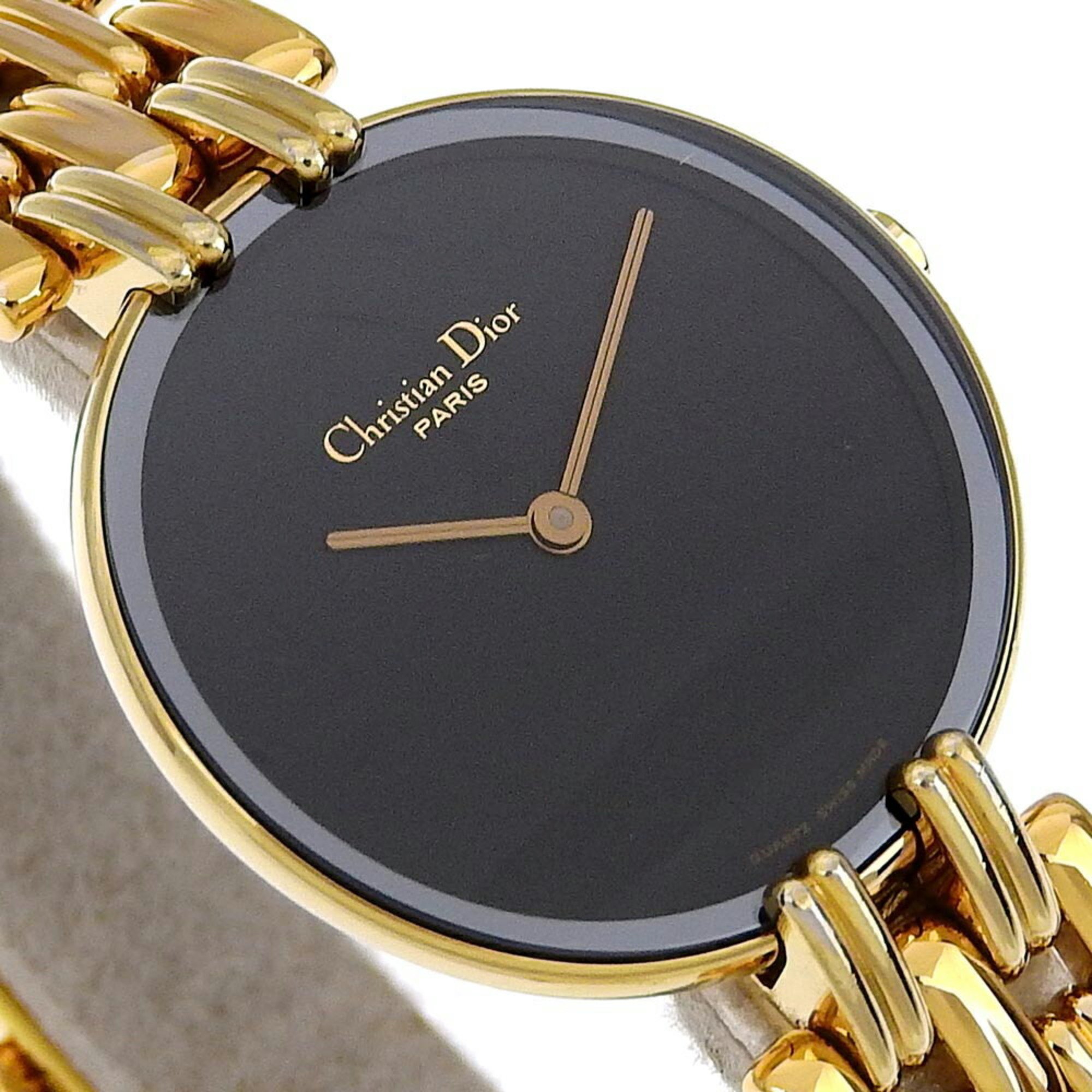 Christian Dior Bakira Watch 46154-3 Gold Plated Quartz Analog Display Black Dial Ladies