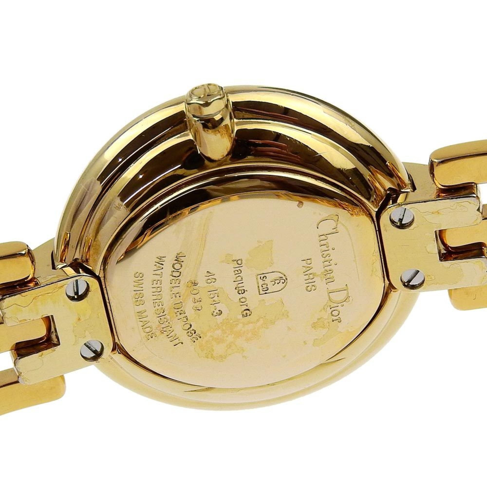 Christian Dior Bakira Watch 46154-3 Gold Plated Quartz Analog Display Black Dial Ladies