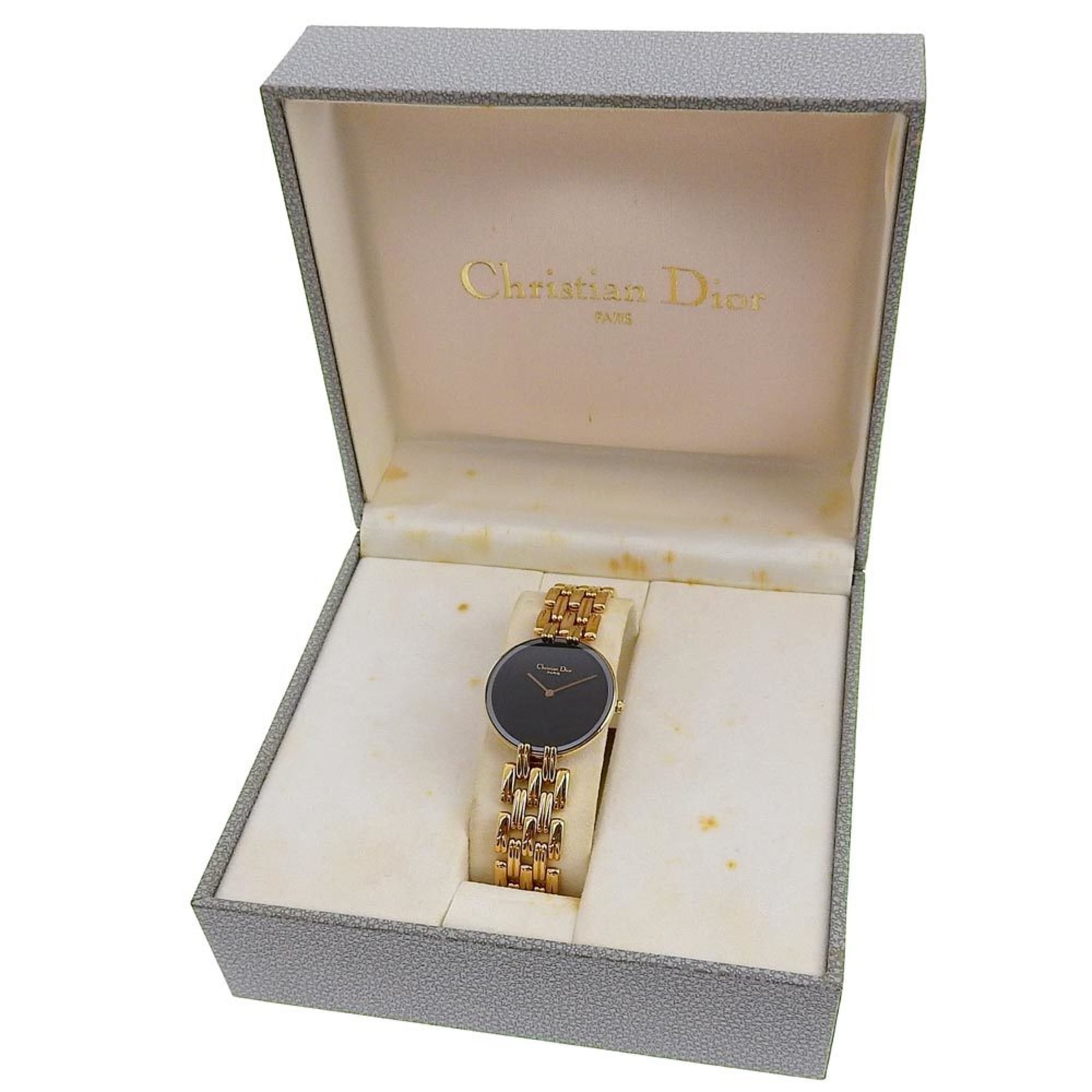 Christian Dior Bakira Watch 46154-3 Gold Plated Quartz Analog Display Black Dial Ladies