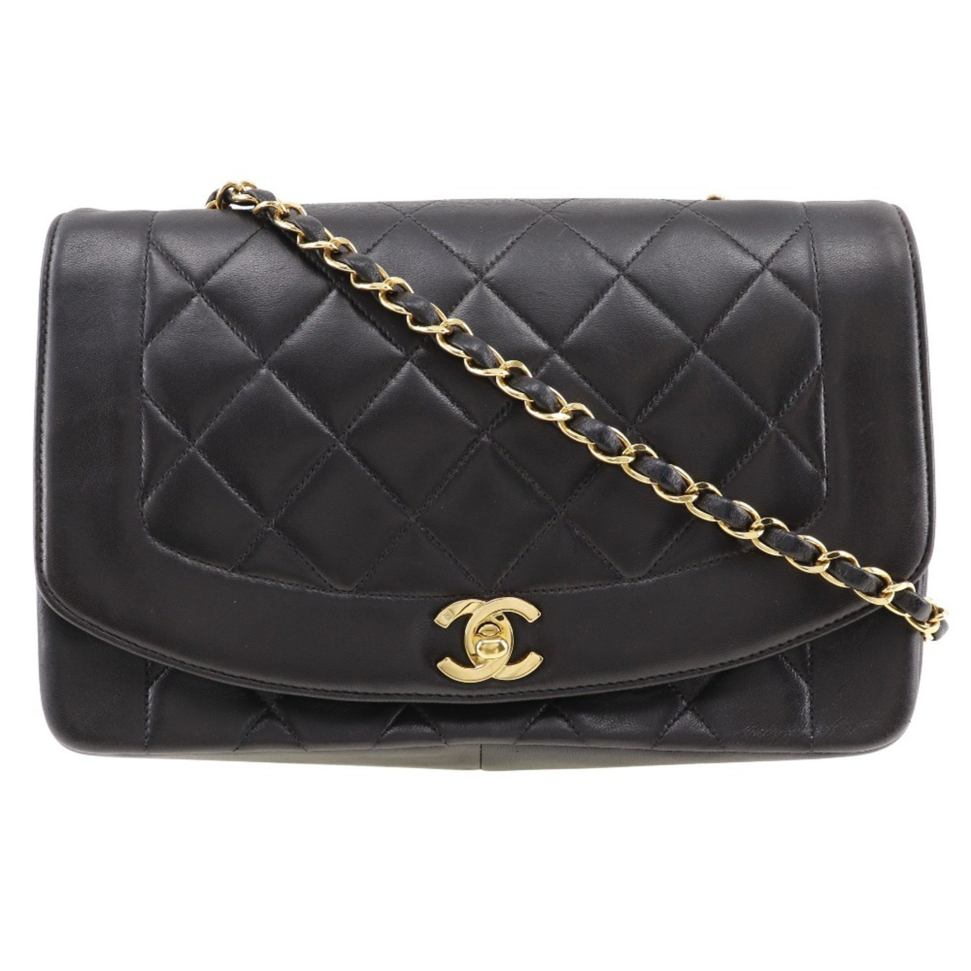 Chanel CHANEL Chain Shoulder Bag Diana A01165 Lambskin Black A5 Turnlock ChainShoulder Women's