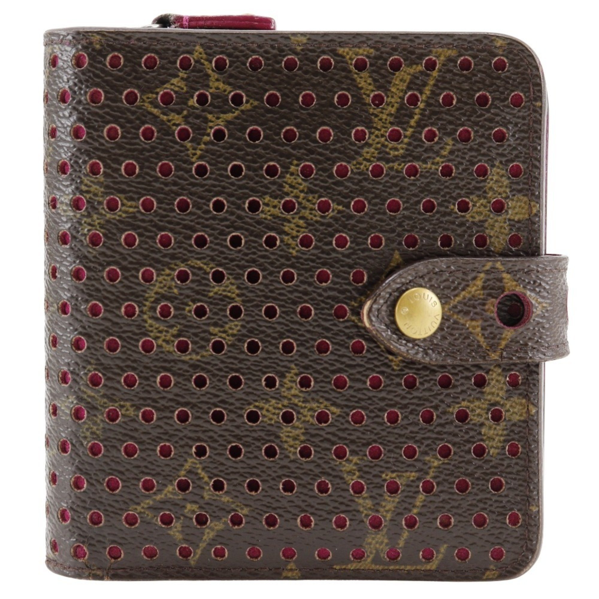 Louis Vuitton LOUIS VUITTON Compact zip bifold wallet Monogram Perforated M95188 canvas Fuchsia 2006 Brown/Pink MI0036 Snap button Women's