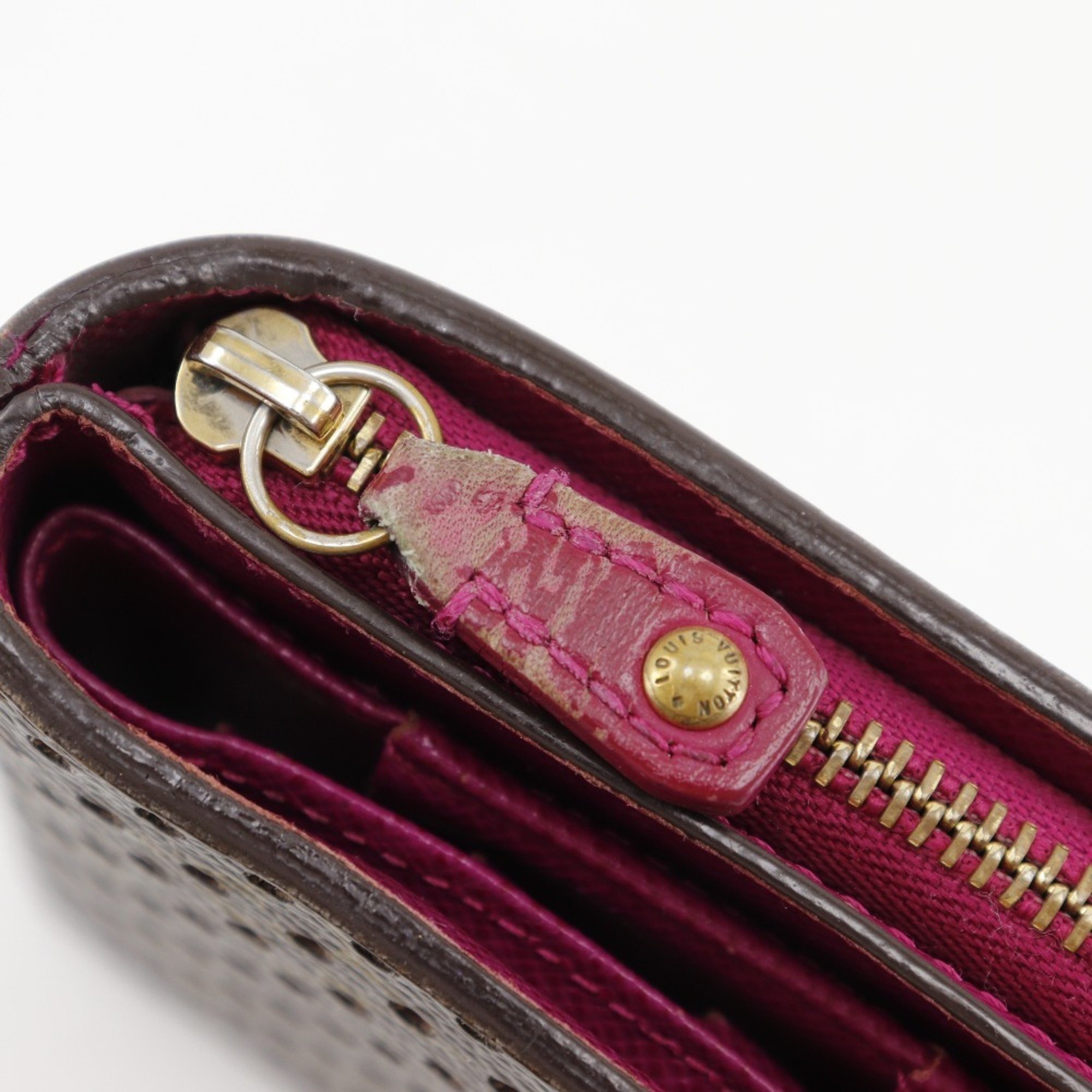 Louis Vuitton LOUIS VUITTON Compact zip bifold wallet Monogram Perforated M95188 canvas Fuchsia 2006 Brown/Pink MI0036 Snap button Women's