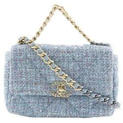 Chanel CHANEL Chain Shoulder 19 Bag Disneuf AS1160 Tweed Blue 2way A5 Turnlock ChainShoulder19 Women's