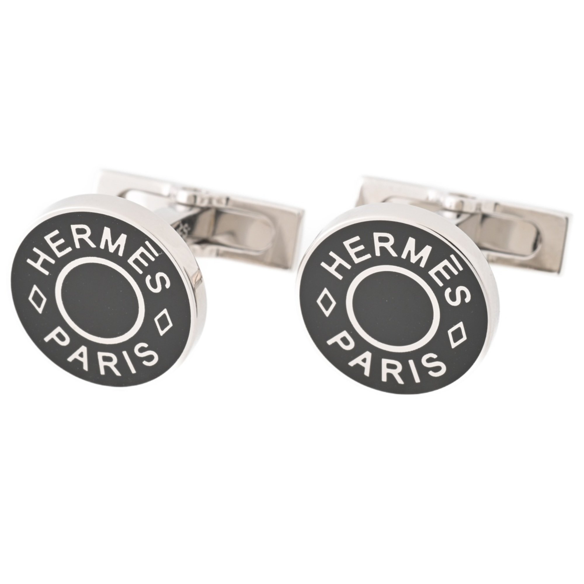 Hermes Ricor 2 Serie Cufflinks H052056FP03 Lacquer Metal Silver Black S-156451