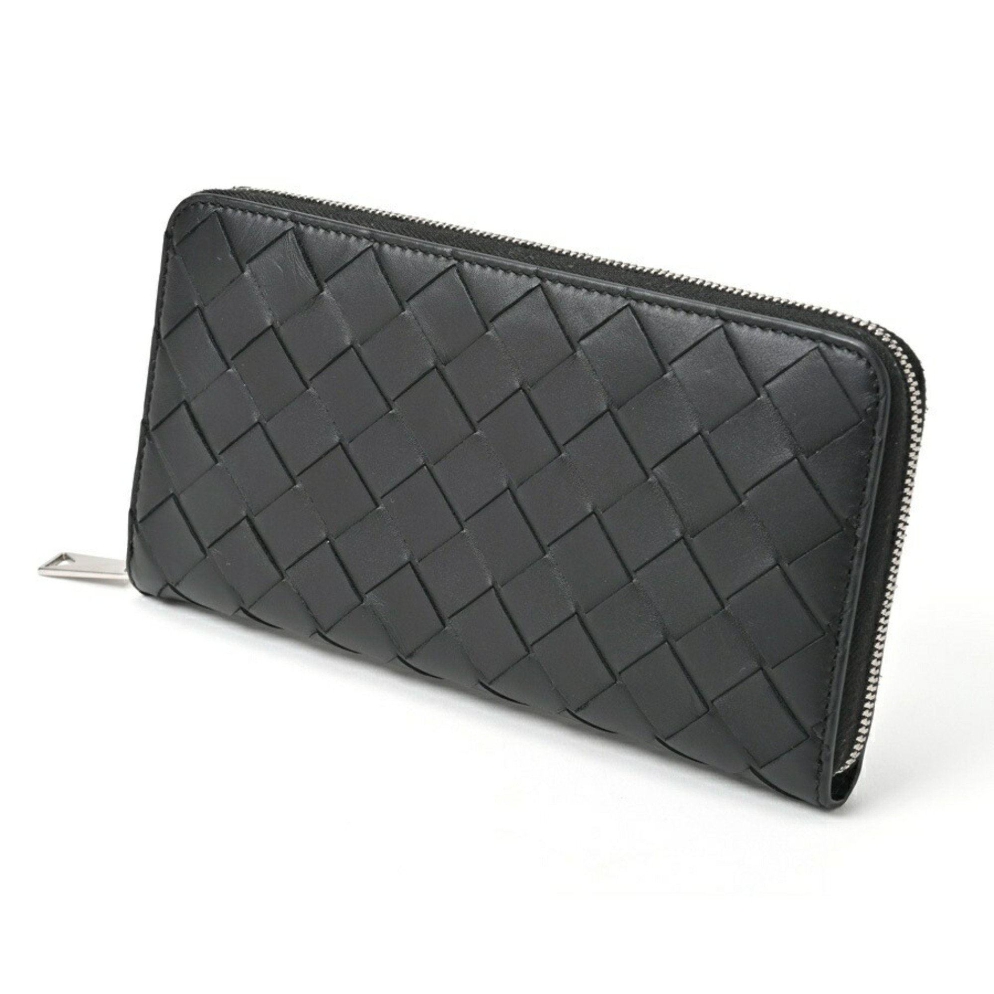 BOTTEGA VENETA Intrecciato Zip Around Wallet Round Calf Leather Black E-156494